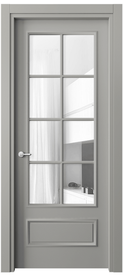 Дверь межкомнатная Paris 8112 Матовый нейтральный серый Прозрачное стекло Гладкий наличник МНСР Цена 67760 ₽ Наличники уже входят в базовый комплект. Фабрика дверей Волховец 8 (800) 551 43 19 Межкомнатная дверь Paris 8112 Матовый нейтральный серый Прозрачное стекло Цена 67760 ₽| Volhovec