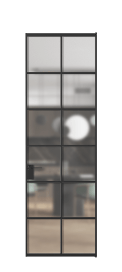 Алюминиевая дверь АЛПЛ040.05 Алюминий Черный Сатинированное стекло "Мателюкс Кристал Вижн", калёное, матовое, каленое 6 мм Цена 167720  | Volhovec