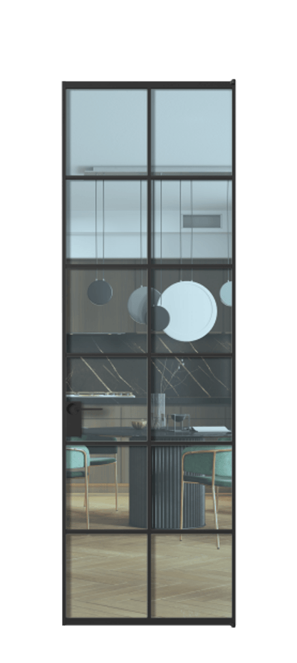 Алюминиевая дверь АЛПЛ040.05 Алюминий Черный Прозрачное голубое стекло, триплекс Цена 158920  | Volhovec