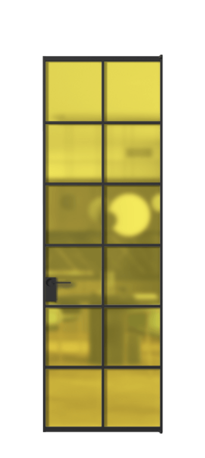 Алюминиевая дверь АЛПЛ040.05 Алюминий Черный Сатинированное жёлтое стекло, триплекс Цена 158920  | Volhovec