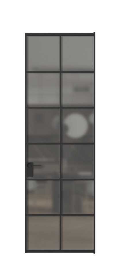 Алюминиевая дверь АЛПЛ040.05 Алюминий Черный Сатинированное серое стекло, триплекс Цена 158920  | Volhovec