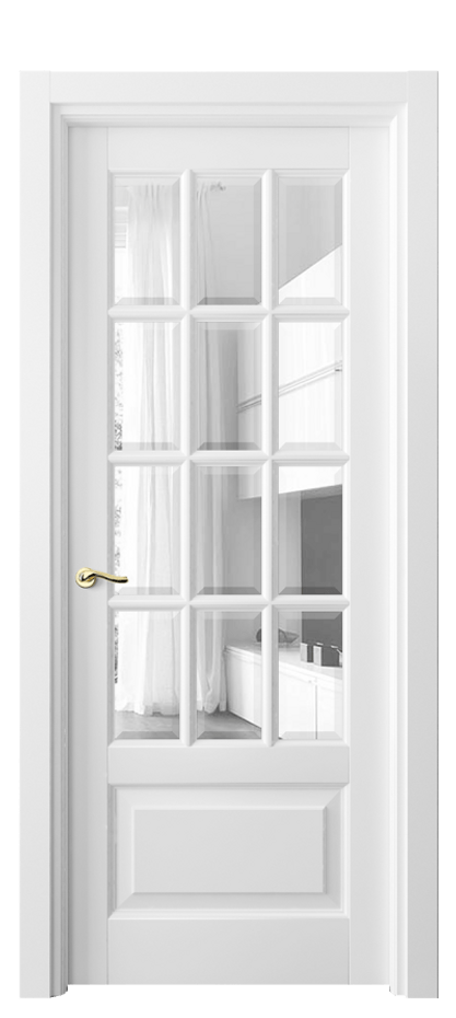 Межкомнатная дверь Лигнум 0728 Матовый белоснежный Прозрачное стекло с фацетом Цена 132330 ₽ | Volhovec