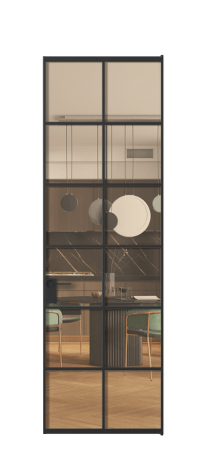 Алюминиевая дверь АЛПЛ040.05 Алюминий Черный Прозрачное оранжевое стекло, триплекс Цена 158920  | Volhovec