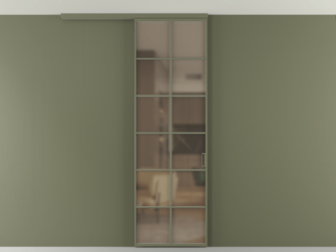 Перегородка Формато вдоль стены на потолок 1 створка АЛПР 040.05 Алюминий оливковый тёмный Сатинированное бронзовое стекло, триплекс Цена 138700 ₽ | Volhovec