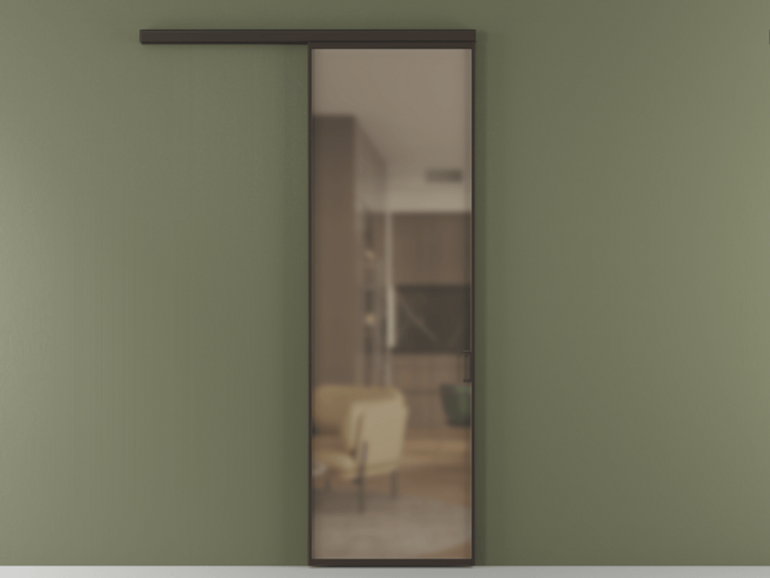 Перегородка Формато вдоль стены 1 створка АЛПР 040.01 Алюминий антрацит Сатинированное бронзовое стекло, триплекс Цена 127270 ₽  | Volhovec