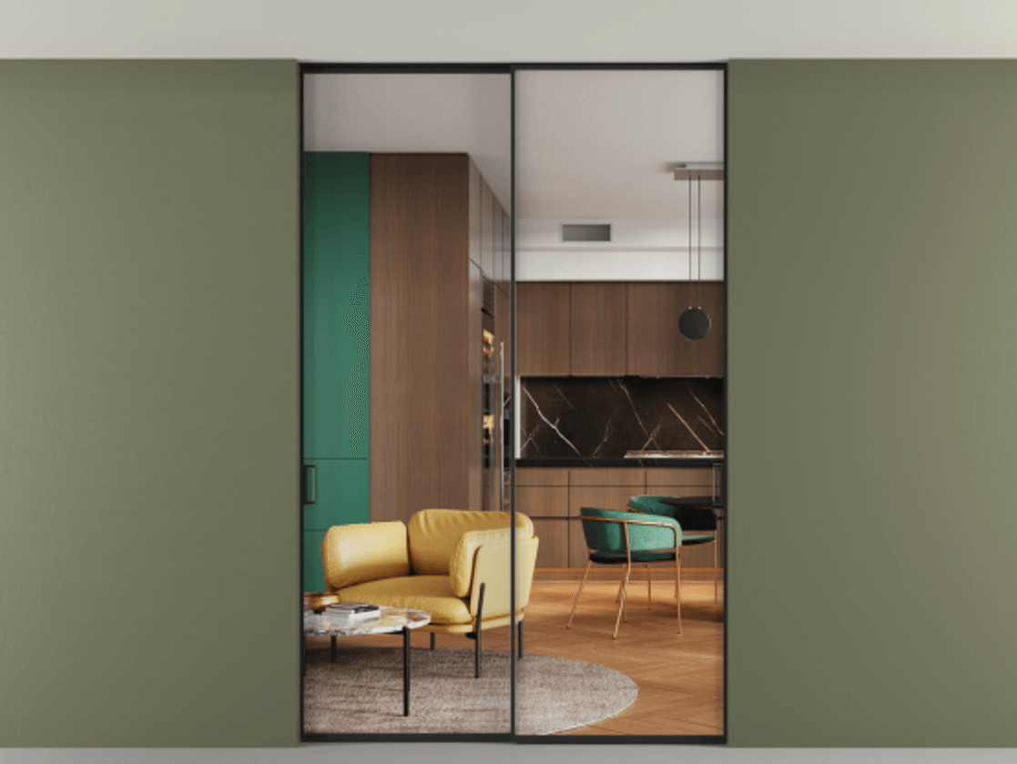 Перегородка Formato внутри проёма скрытое крепление в потолок 2 створки АЛПР 040.01 Алюминий Черный Прозрачное стекло "Crystal Vision", калёное. Скрытый короб ЧЕР Цена 314780 ₽ 1. Полотно 2 шт. (800/2100 мм)
2. Комплект установки раздвижной системы
3. Базовый комплект фурнитуры
4. Ручка RONDO. Фабрика дверей Волховец 8 (800) 551 43 19 Перегородка Formato внутри проёма скрытое крепление в потолок 2 створки АЛПР 040.01 Алюминий Черный Прозрачное стекло "Crystal Vision", калёное Цена 314780 ₽ | Volhovec