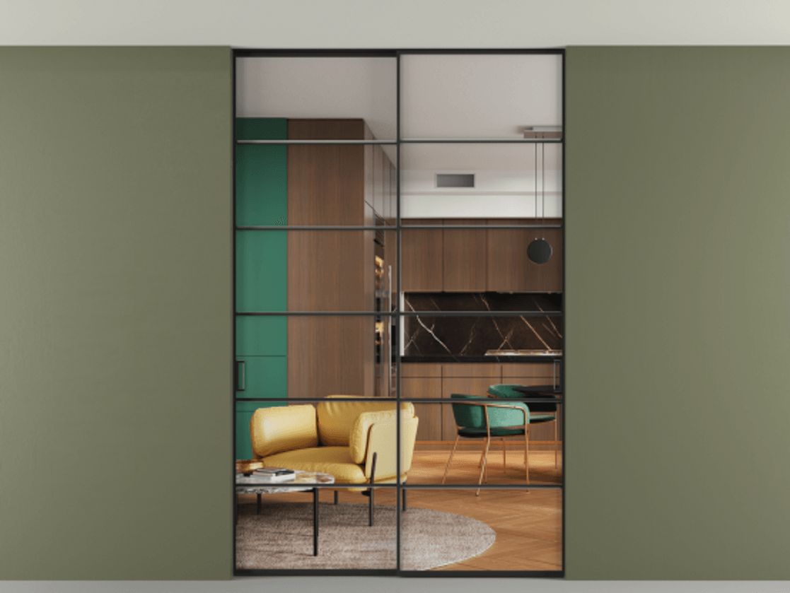 Перегородка Формато внутри проёма скрытое крепление в потолок 2 створки АЛПР 040.04 Алюминий Черный Прозрачное стекло "Кристал Вижн", калёное. Скрытый короб ЧЕР Цена 345270 ₽ 1. Полотно 2 шт. (800/2100 мм)
2. Комплект установки раздвижной системы
3. Базовый комплект фурнитуры
4. Ручка Рондо. Фабрика дверей Волховец 8 (800) 551 43 19 Перегородка Формато внутри проёма скрытое крепление в потолок 2 створки АЛПР 040.04 Алюминий Черный Прозрачное стекло "Кристал Вижн", калёное Цена 345270 ₽ | Volhovec