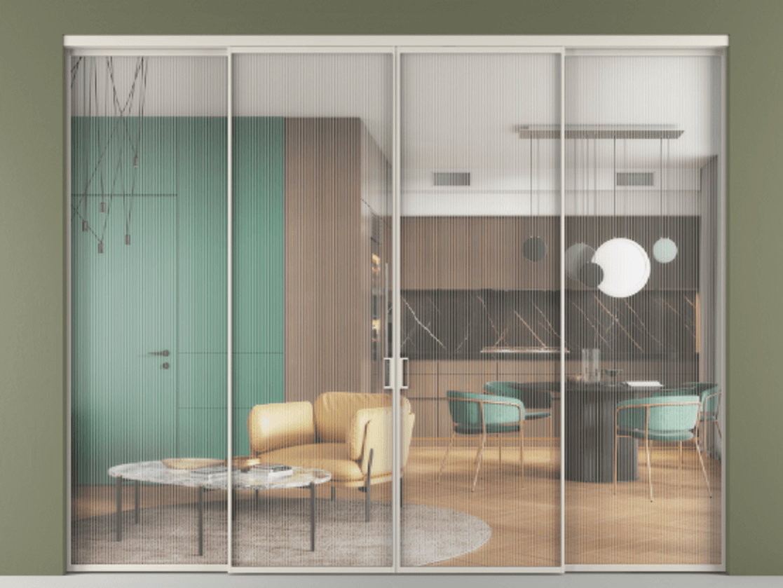 Перегородка Формато внутри проёма 4 створки АЛПР 040.01 Алюминий облачно-серый Рифлёное стекло "Мору", триплекс. Цена 448360 ₽ 1. Полотно 4 шт. (800/2100 мм)
2. Комплект установки раздвижной системы
3. Базовый комплект фурнитуры
4.Ручка Рондо. Фабрика дверей Волховец 8 (800) 551 43 19 Перегородка Формато внутри проёма 4 створки АЛПР 040.01 Алюминий облачно-серый Рифлёное стекло "Мору", триплекс Цена 448360 ₽ | Volhovec