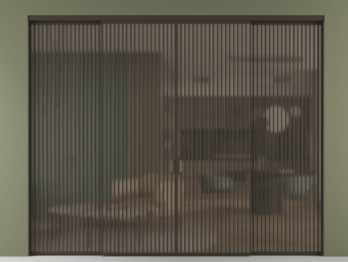 Перегородка Формато внутри проёма 4 створки АЛПР 040.06 Алюминий антрацит Сатинированное бронзовое стекло, триплекс Цена 868120 ₽  | Volhovec