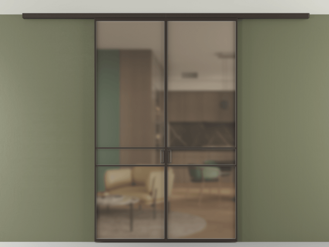 Перегородка Формато вдоль стены на потолок 2 створки АЛПР 040.02 Алюминий антрацит Сатинированное бронзовое стекло, триплекс Цена 250710 ₽ | Volhovec