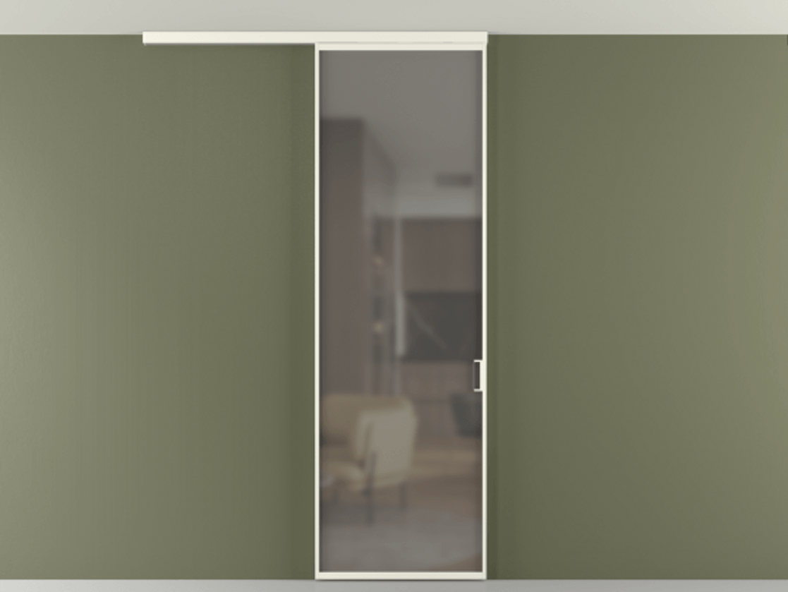 Перегородка Формато вдоль стены на потолок 1 створка АЛПР 040.01 Алюминий жемчужный Сатинированное серое стекло, триплекс Цена 122730 ₽ | Volhovec