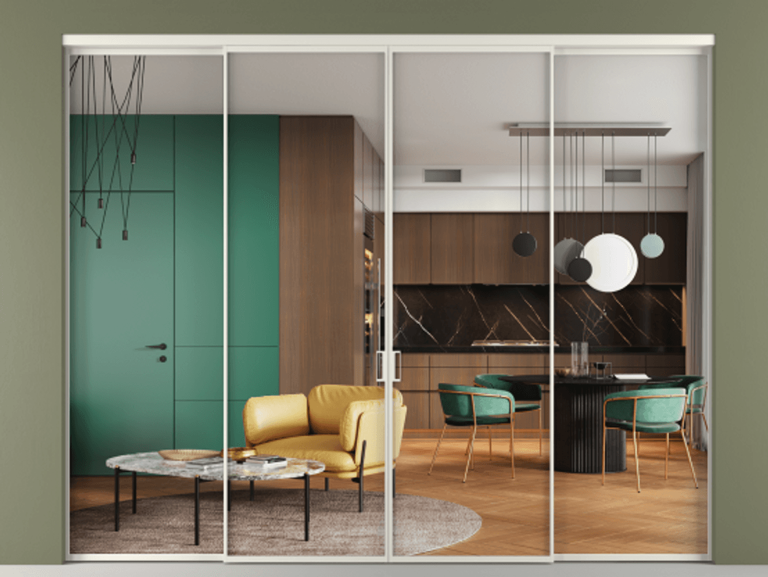 Перегородка Formato внутри проёма 4 створки АЛПР 040.01 Алюминий Белый Прозрачное стекло "Crystal Vision", калёное. Скрытый короб БЕЛ Цена 431640 ₽ 1. Полотно 4 шт. (800/2100 мм)
2. Комплект установки раздвижной системы
3. Базовый комплект фурнитуры
4.Ручка RONDO. Фабрика дверей Волховец 8 (800) 551 43 19 Перегородка Formato внутри проёма 4 створки АЛПР 040.01 Алюминий Белый Прозрачное стекло "Crystal Vision", калёное Цена 431640 ₽ | Volhovec