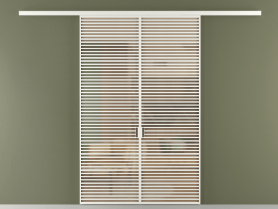 Алюминевая перегородка vd2_07_ Алюминий светло-серый Сатинированное оранжевое стекло, триплекс, 6мм. Цвет Алюминий светло-серый. Материал Алюминий в эмали. Коллекция Перегородка Formato вдоль стены 2 створки. Картинка.