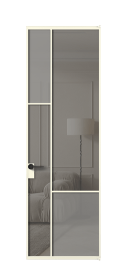 Межкомнатная дверь АЛПЛ041.13 АМБ сатин матовое + Серый прозрачное. Цвет Алюминий молочно-белый. Материал Алюминий в эмали. Коллекция Mosaic. Фото. Дверь межкомнатная АЛПЛ041.13 АМБ сатин матовое + Серый прозрачное. Цвет Алюминий молочно-белый. Материал Алюминий в эмали. Коллекция Mosaic. Картинка.