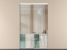 Алюминевая перегородка vnt2_1 Алюминий светло-серый Четыре стекла. Цвет Алюминий светло-серый. Материал Алюминий в эмали. Коллекция Перегородка Mosaic внутри проёма 2 створки. Картинка.