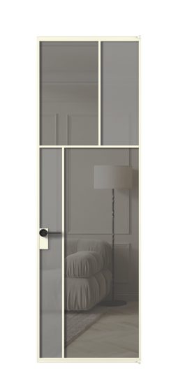 Межкомнатная дверь АЛПЛ041.22 АМБ Серый сатин матовое + Серый прозрачное. Цвет Алюминий молочно-белый. Материал Алюминий в эмали. Коллекция Mosaic. Фото. Дверь межкомнатная АЛПЛ041.22 АМБ Серый сатин матовое + Серый прозрачное. Цвет Алюминий молочно-белый. Материал Алюминий в эмали. Коллекция Mosaic. Картинка.