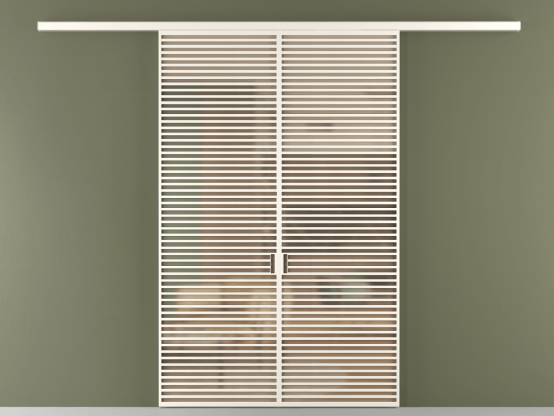 Алюминевая перегородка vd2_07_ Алюминий пудровый белый Сатинированное оранжевое стекло, триплекс, 6мм. Цвет Алюминий пудровый белый. Материал Алюминий в эмали. Коллекция Перегородка Formato вдоль стены 2 створки. Картинка.