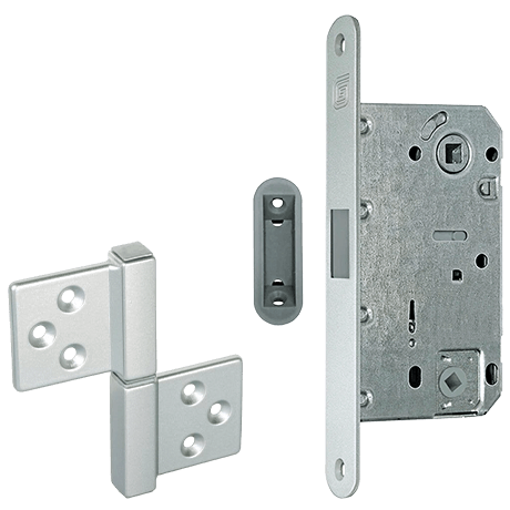 Фурнитура для дверей Комплект фурнитуры с квадратным сечением. Цвет Матовый хром. Коллекция Комплект фурнитуры с квадратным сечением. Картинка.